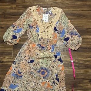 DR2 Multicolor Crochet-Accent Maxi Dress - Peach, Blue, Navy